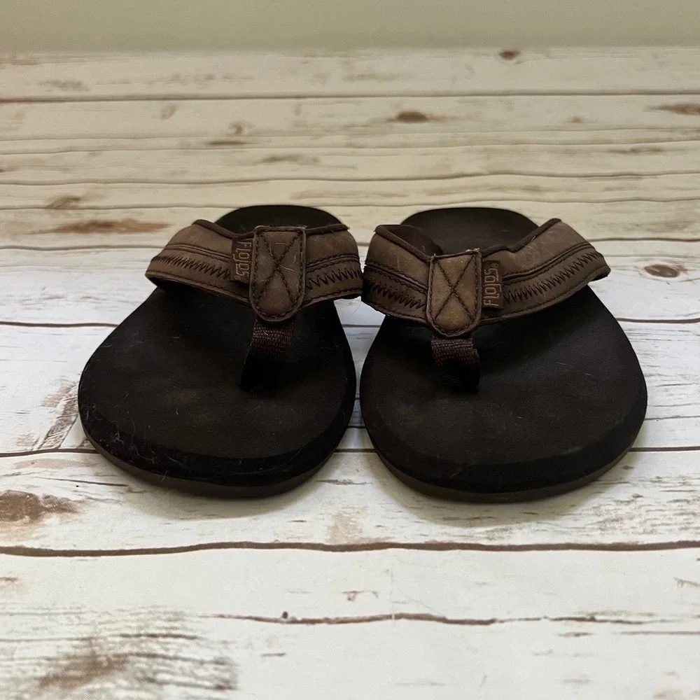 Flojos Flip Flop Sandals Brown Faux Leather Comfort Beach Shoes Size 11.5in